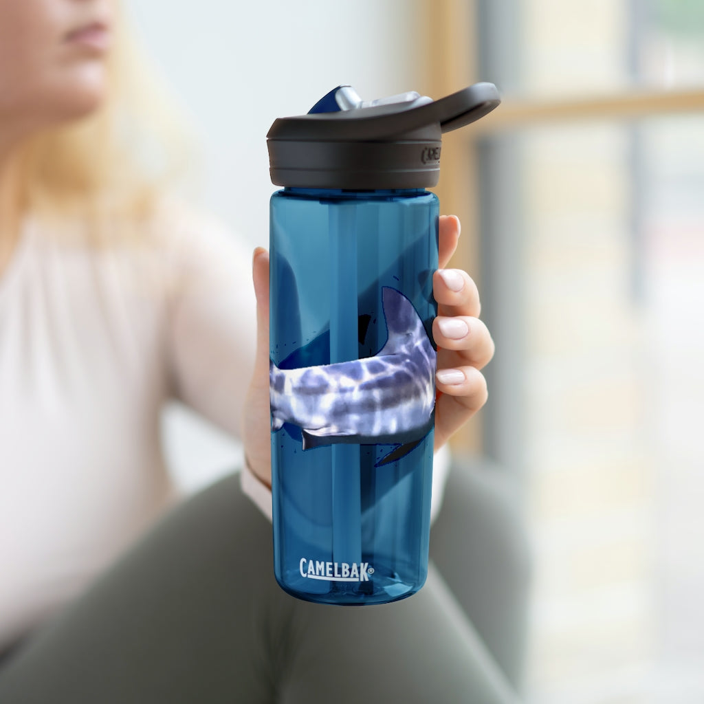 Shark CamelBak Eddy® Water Bottle in vibrant colors, showcasing its ergonomic design and easy-carry handle.