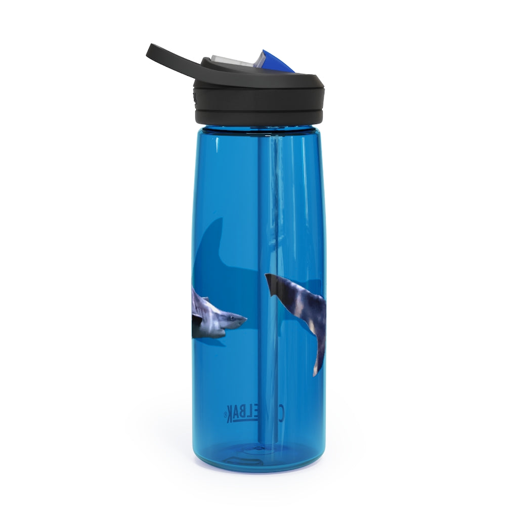 Shark CamelBak Eddy® Water Bottle in vibrant colors, showcasing its ergonomic design and easy-carry handle.