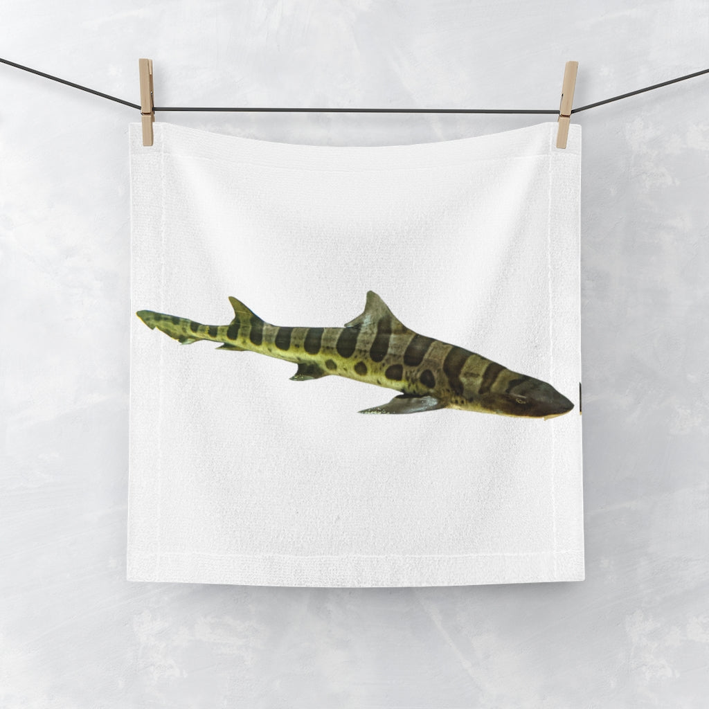 A vibrant Shark Face Towel featuring a playful shark design on a soft polyester front and absorbent cotton back, perfect for bathroom use.