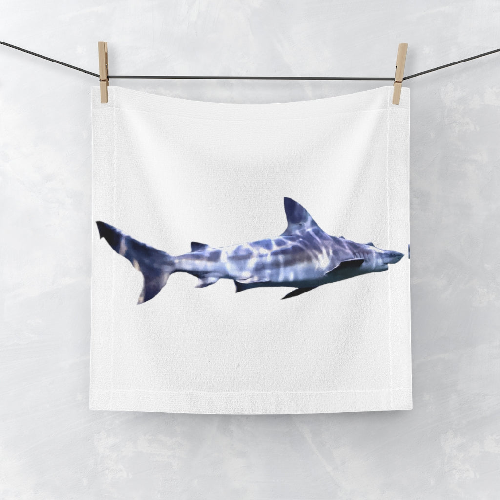 A vibrant Shark Face Towel featuring a colorful shark design on a soft polyester front and a plush cotton back, perfect for drying and customization.