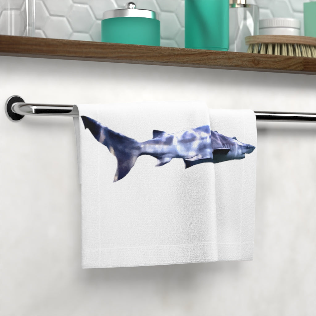 A vibrant Shark Face Towel featuring a colorful shark design on a soft polyester front and a plush cotton back, perfect for drying and customization.