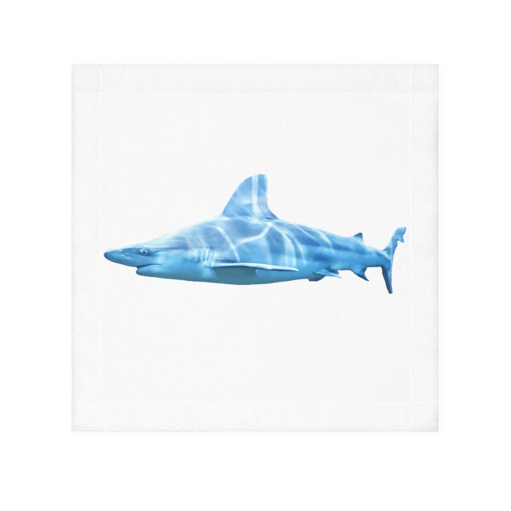 A vibrant Shark Face Towel featuring a colorful shark design on a soft polyester front and absorbent cotton back, perfect for customization.