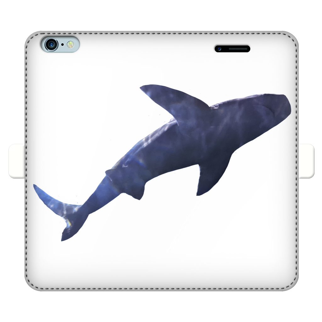 Shark Fully Printed Wallet Case featuring vibrant designs, magnetic closure, and slots for cards and cash, suitable for iPhone and Samsung models.