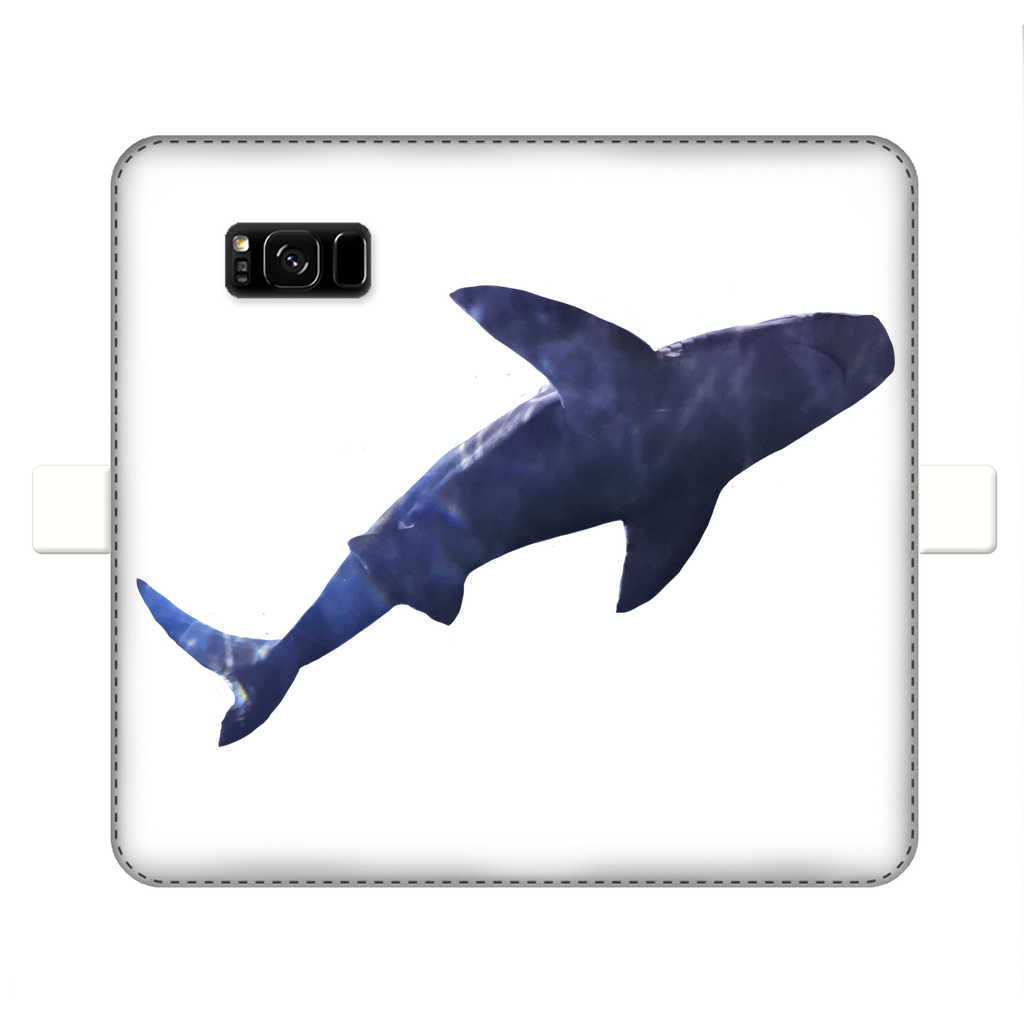 Shark Fully Printed Wallet Case featuring vibrant designs, magnetic closure, and slots for cards and cash, suitable for iPhone and Samsung models.