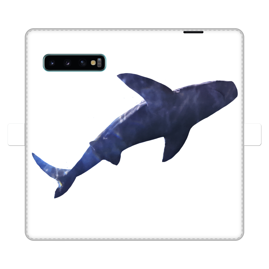 Shark Fully Printed Wallet Case featuring vibrant designs, magnetic closure, and slots for cards and cash, suitable for iPhone and Samsung models.