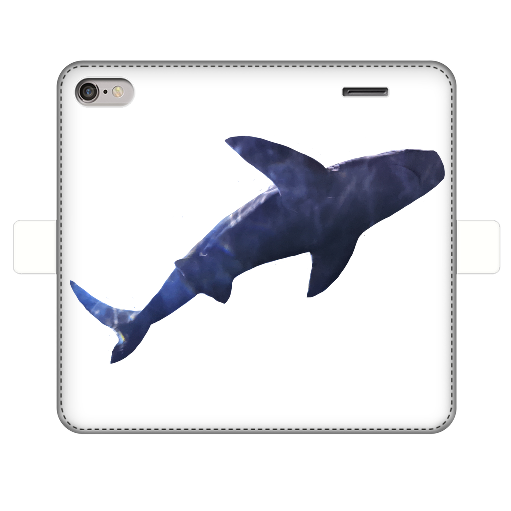 Shark Fully Printed Wallet Case featuring vibrant designs, magnetic closure, and slots for cards and cash, suitable for iPhone and Samsung models.