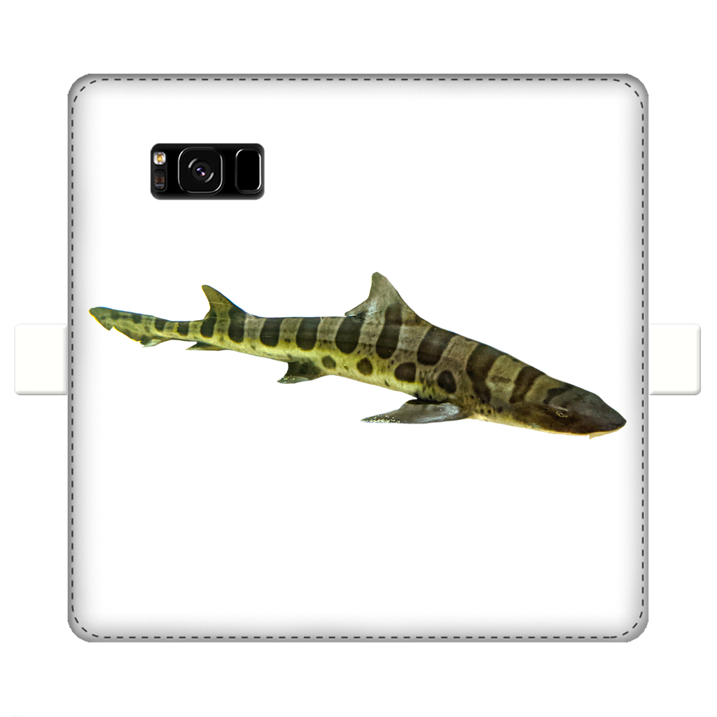 Shark Fully Printed Wallet Cases showcasing vibrant designs, made of faux leather with a magnetic closure, suitable for iPhone and Samsung S-series.