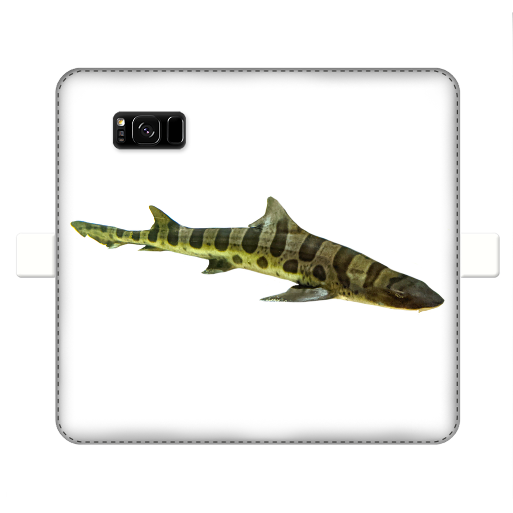 Shark Fully Printed Wallet Cases showcasing vibrant designs, made of faux leather with a magnetic closure, suitable for iPhone and Samsung S-series.