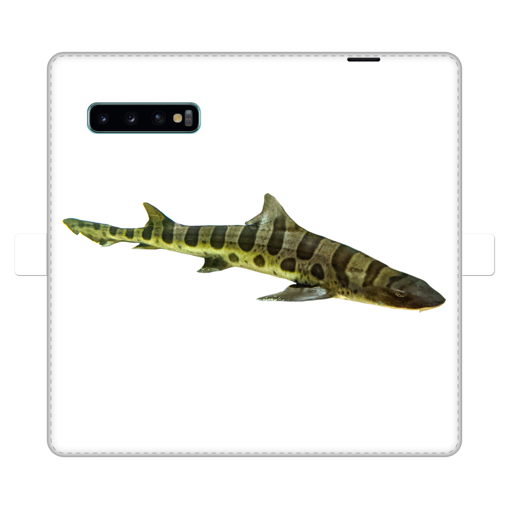 Shark Fully Printed Wallet Cases showcasing vibrant designs, made of faux leather with a magnetic closure, suitable for iPhone and Samsung S-series.