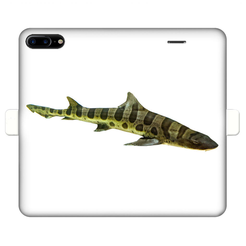 Shark Fully Printed Wallet Cases showcasing vibrant designs, made of faux leather with a magnetic closure, suitable for iPhone and Samsung S-series.