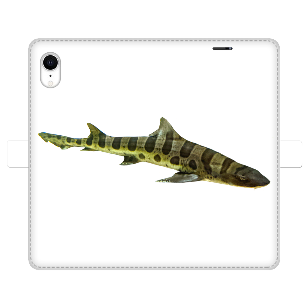 Shark Fully Printed Wallet Cases showcasing vibrant designs, made of faux leather with a magnetic closure, suitable for iPhone and Samsung S-series.