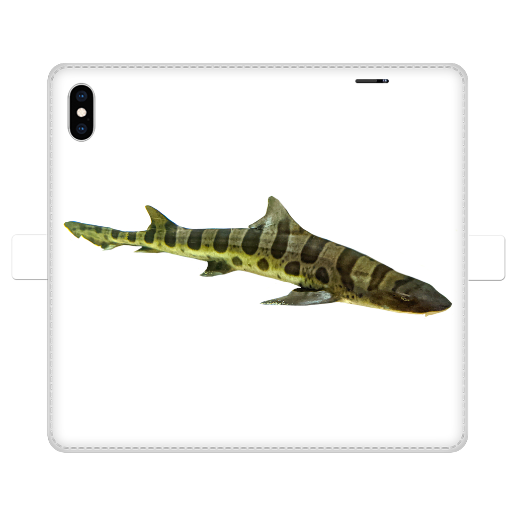 Shark Fully Printed Wallet Cases showcasing vibrant designs, made of faux leather with a magnetic closure, suitable for iPhone and Samsung S-series.