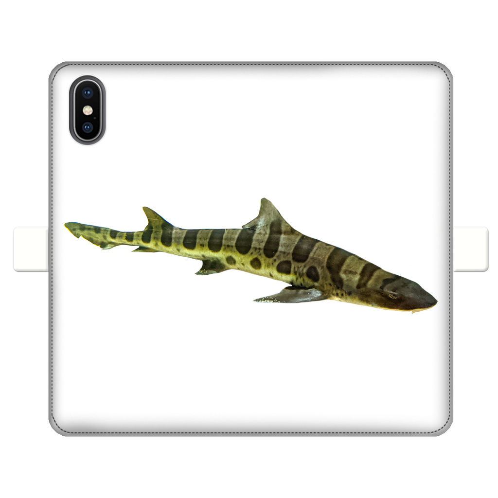 Shark Fully Printed Wallet Cases showcasing vibrant designs, made of faux leather with a magnetic closure, suitable for iPhone and Samsung S-series.