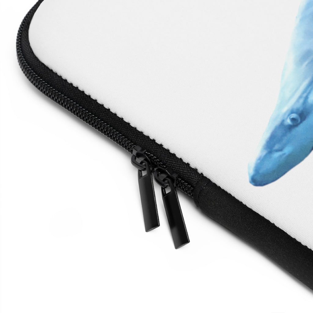 Shark Laptop Sleeve featuring a customizable front design and solid black back, made from smooth neoprene with dual zipper enclosures.