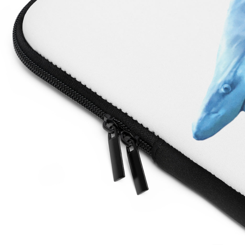 Shark Laptop Sleeve featuring a customizable front design and solid black back, made from smooth neoprene with dual zipper enclosures.