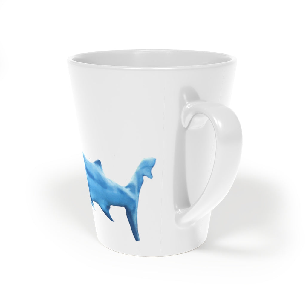 A stylish Shark Latte Mug with a durable white ceramic body and easy-grip handle, perfect for lattes and other beverages.