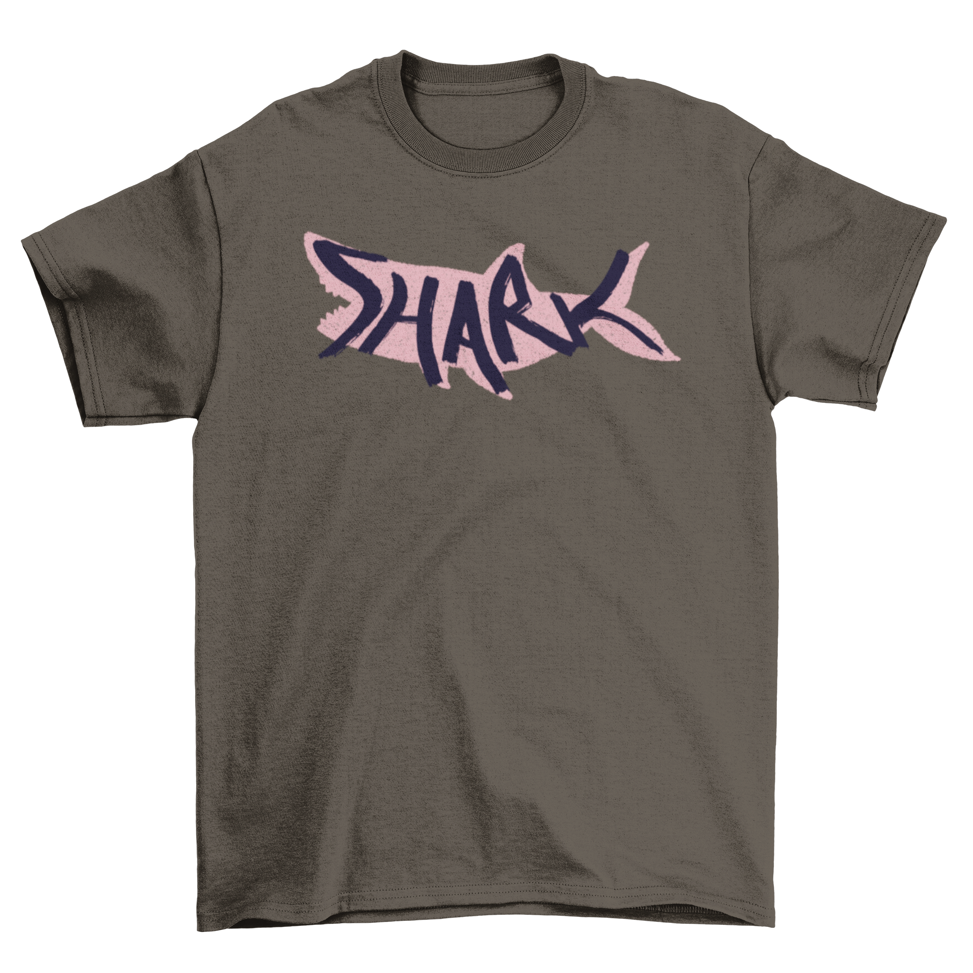 A stylish Shark Lettering T-shirt featuring a pink shark silhouette with the word SHARK inside, perfect for casual wear.