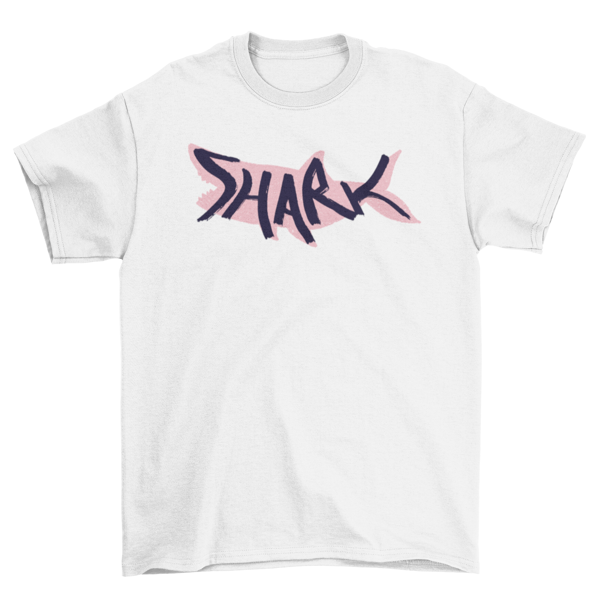 A stylish Shark Lettering T-shirt featuring a pink shark silhouette with the word SHARK inside, perfect for casual wear.