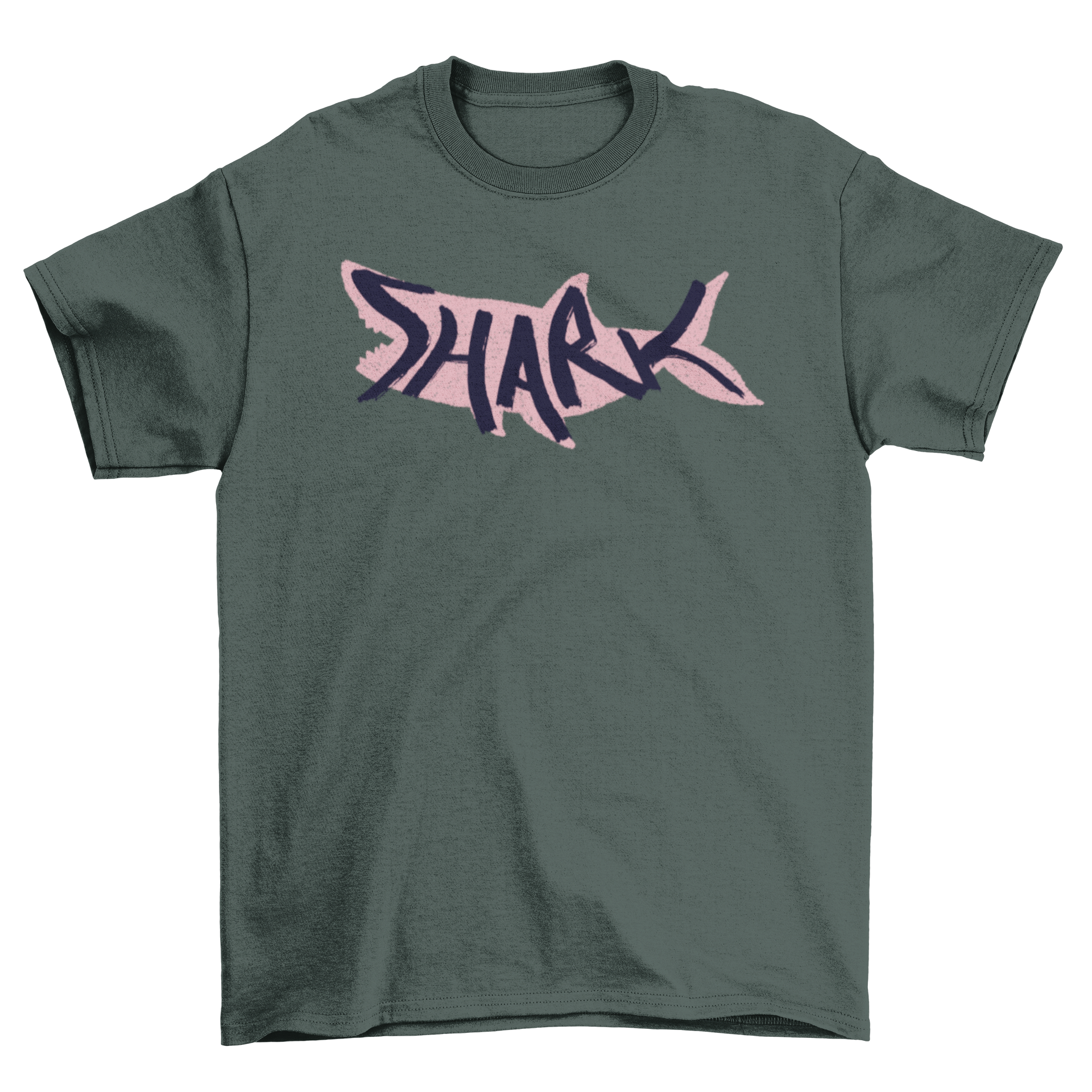 A stylish Shark Lettering T-shirt featuring a pink shark silhouette with the word SHARK inside, perfect for casual wear.