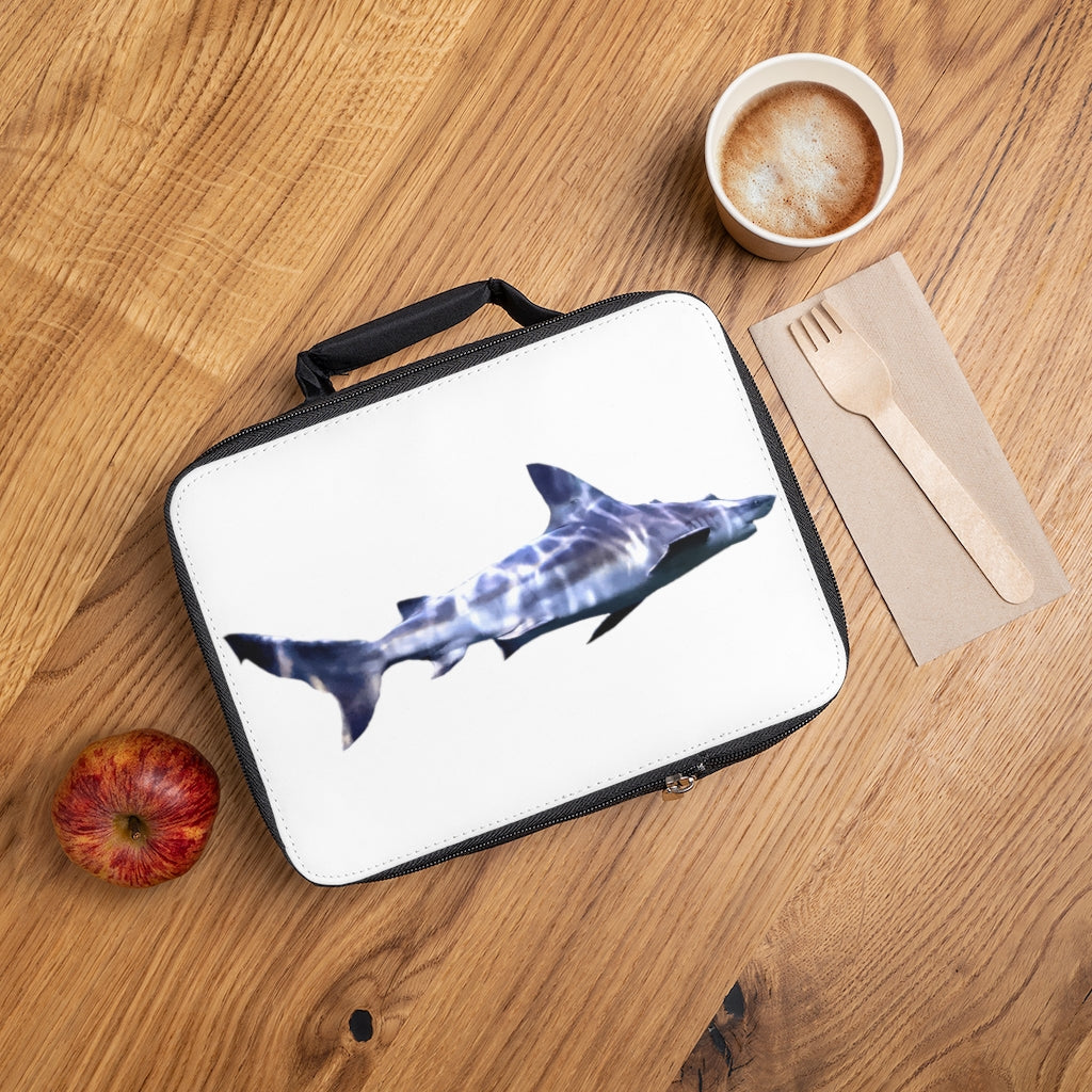 Shark Lunch Bag featuring a black base and customizable white area, ideal for adults and kids.