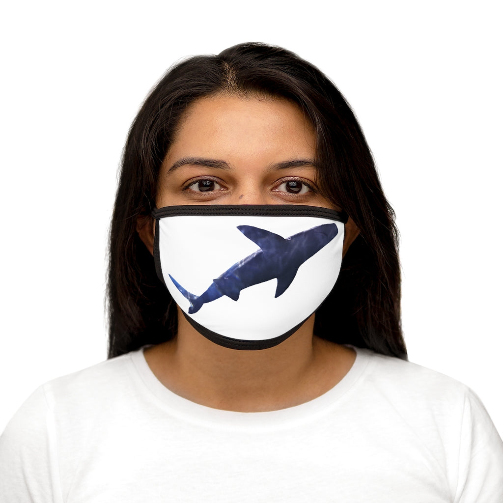 Shark Mixed-Fabric Face Mask featuring a unique shark design with a black outer edge and earloops, made from durable polyester and soft cotton.