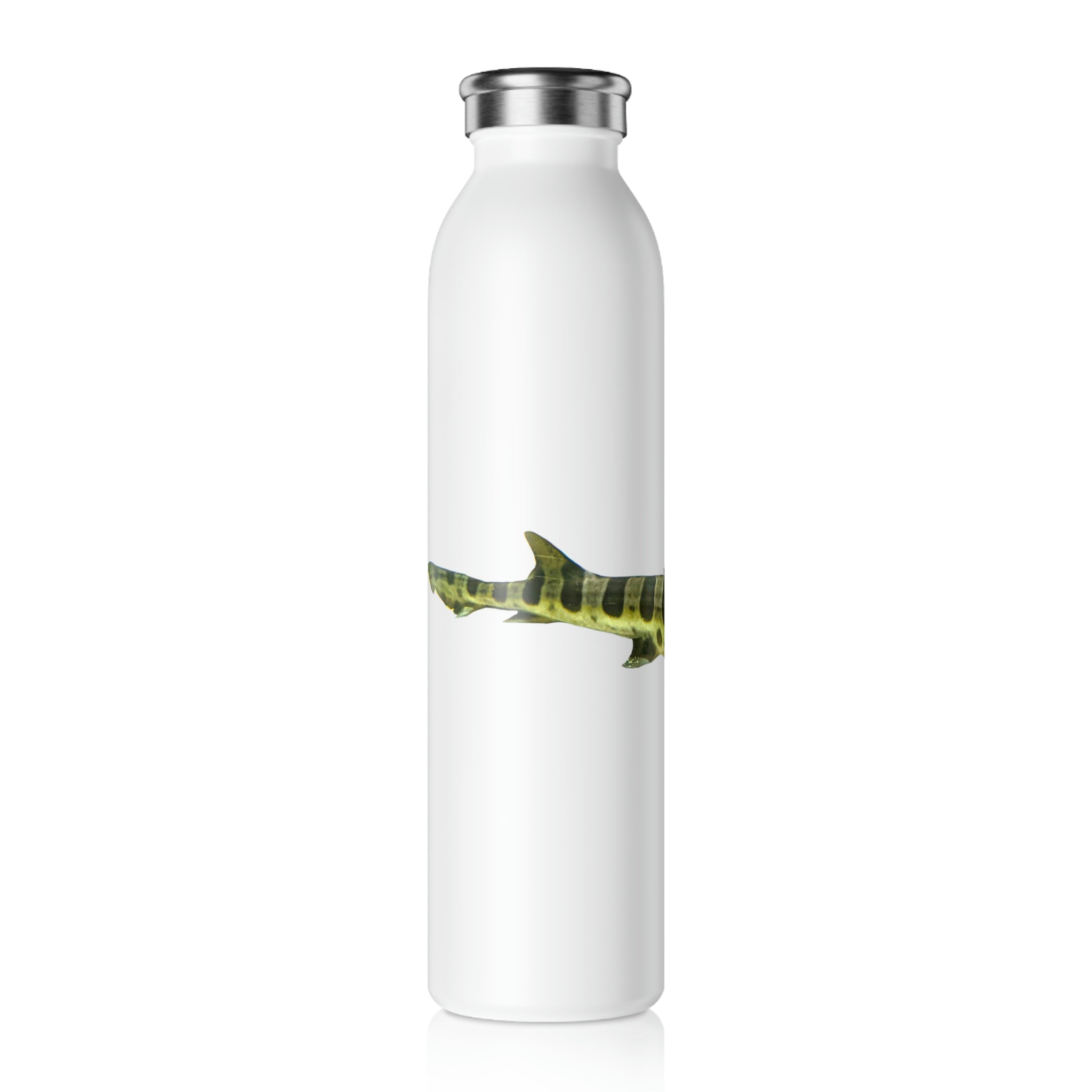 Shark Slim Water Bottle with a matte finish and stylish lid, showcasing its customizable design and double-wall stainless steel construction.