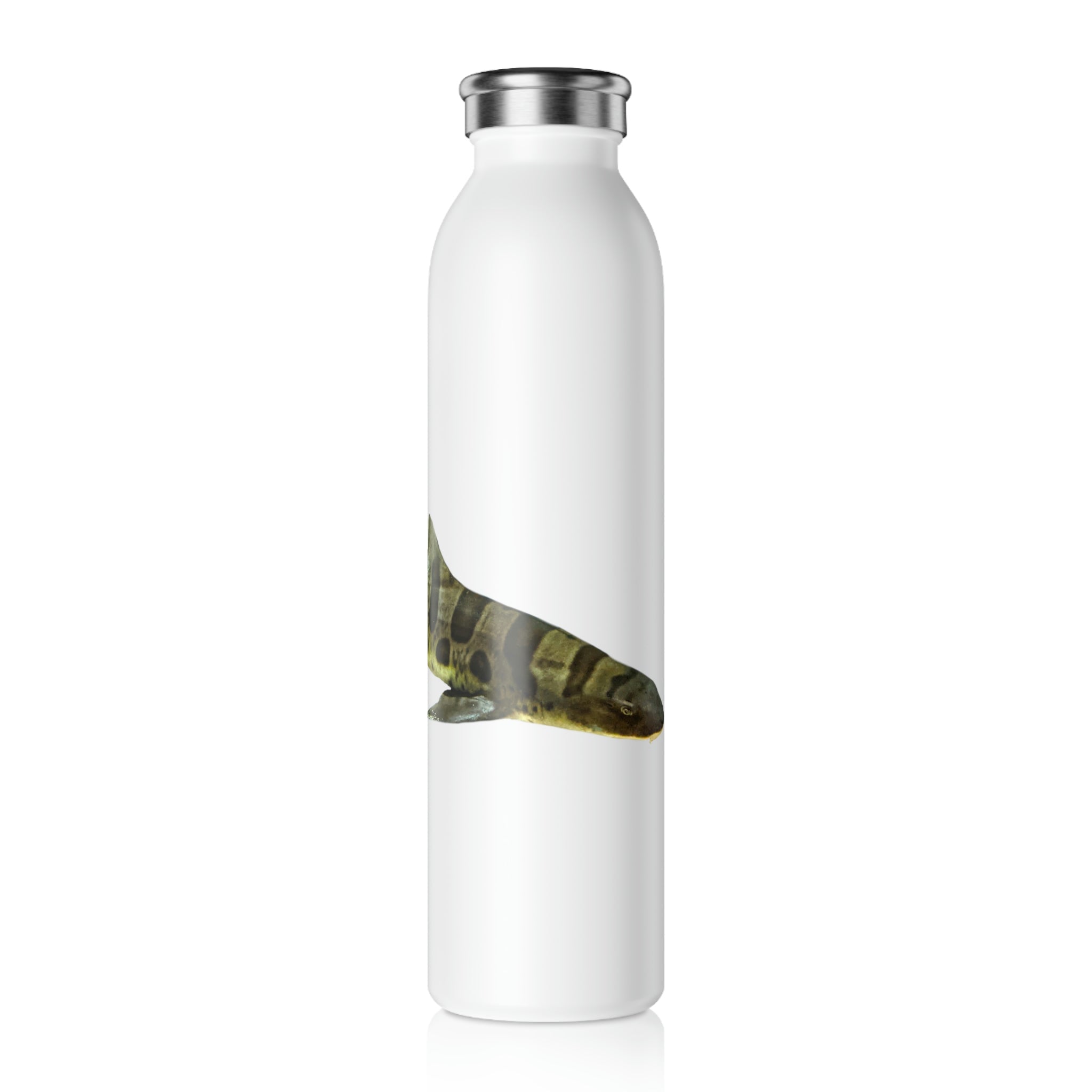 Shark Slim Water Bottle with a matte finish and stylish lid, showcasing its customizable design and double-wall stainless steel construction.