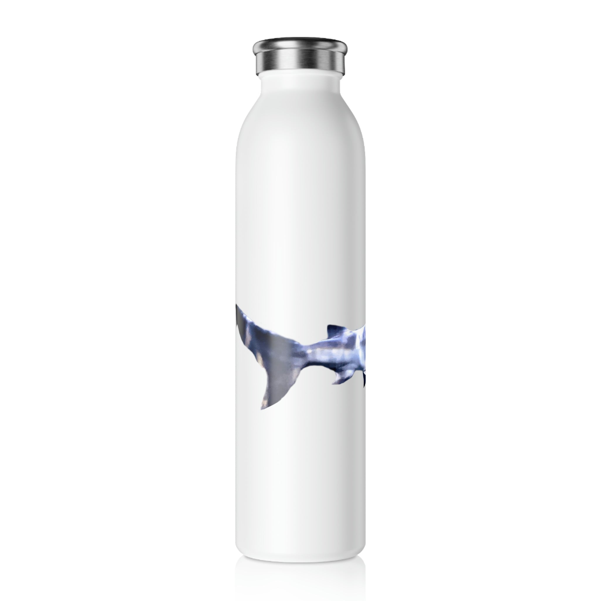 Shark Slim Water Bottle with a matte finish, showcasing a stylish design and customizable features, perfect for hot and cold beverages.