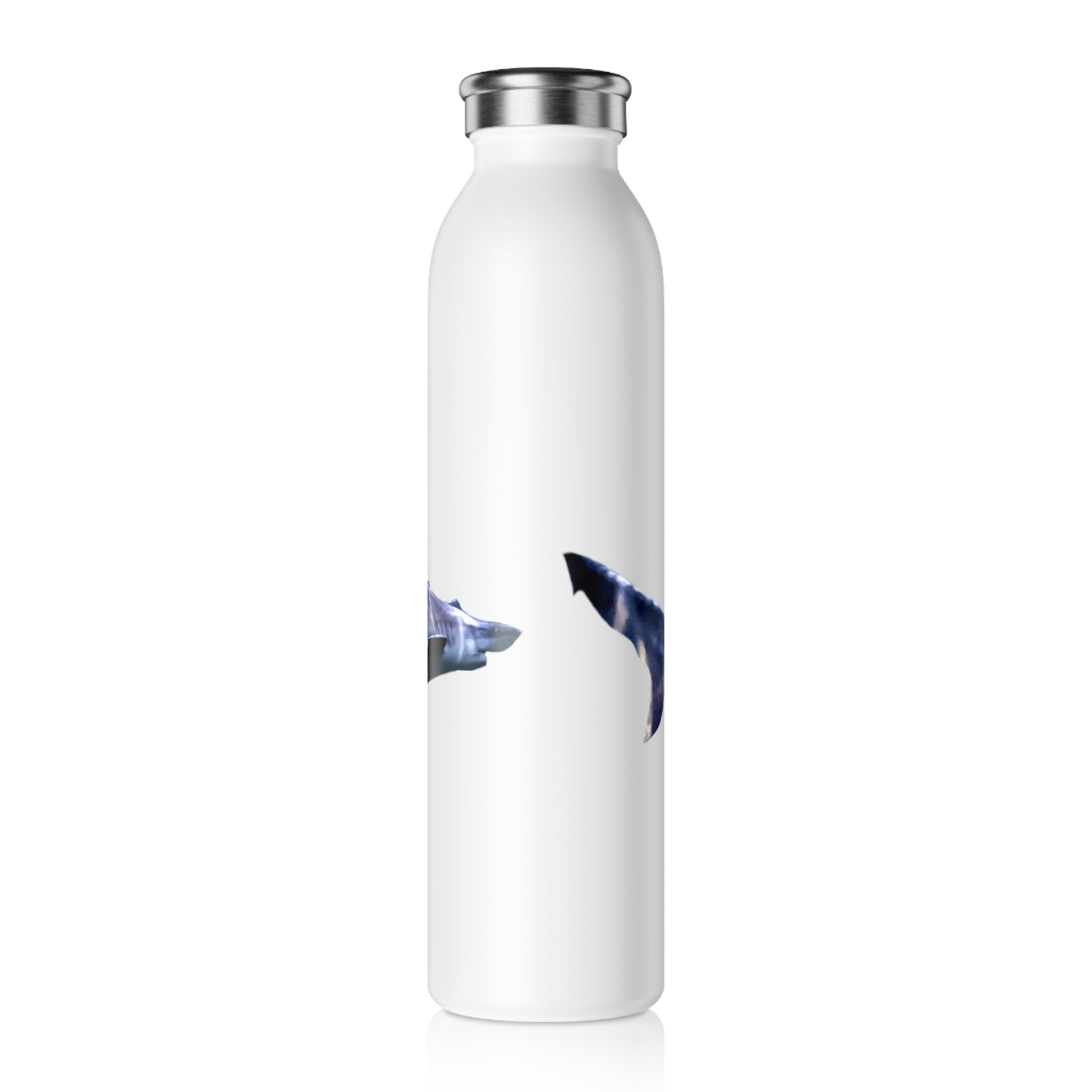 Shark Slim Water Bottle with a matte finish, showcasing a stylish design and customizable features, perfect for hot and cold beverages.