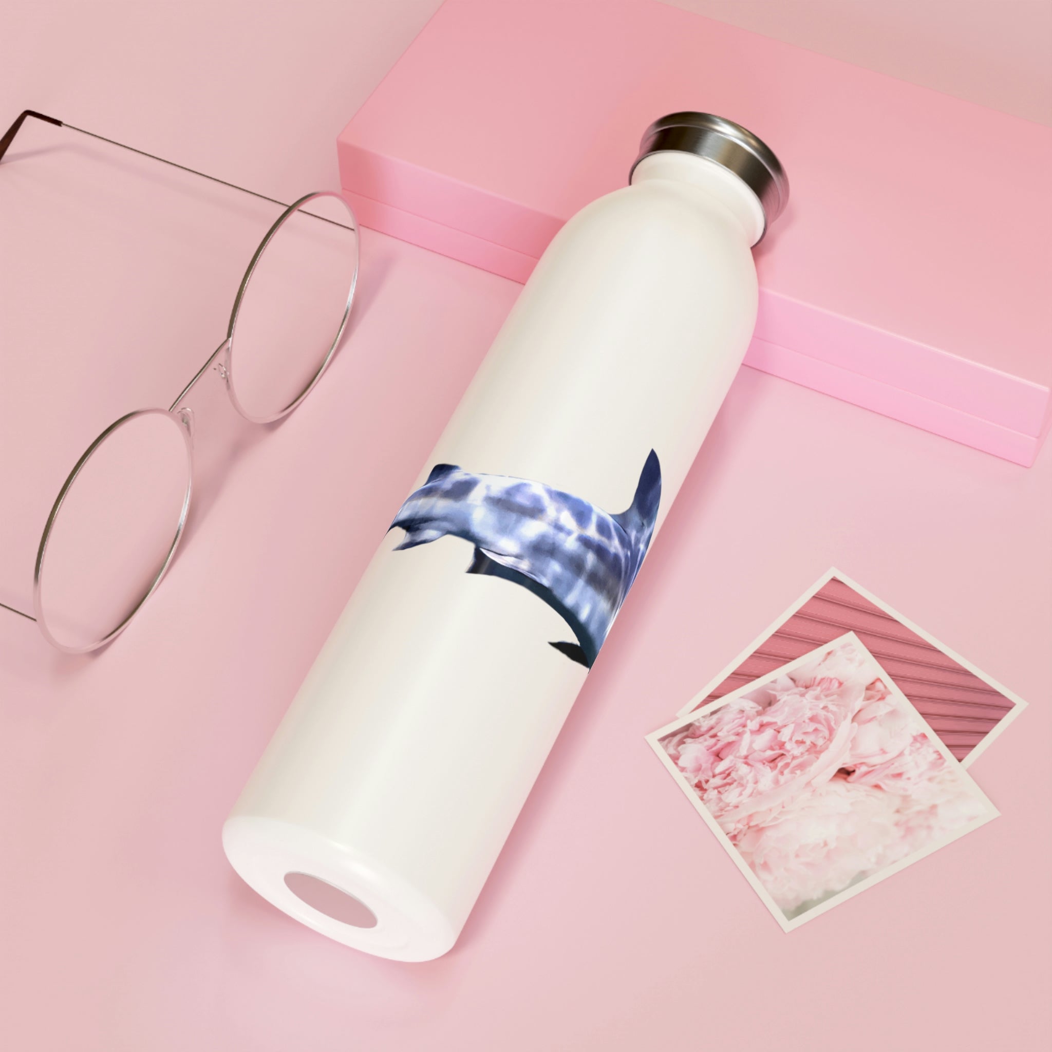 Shark Slim Water Bottle with a matte finish, showcasing a stylish design and customizable features, perfect for hot and cold beverages.