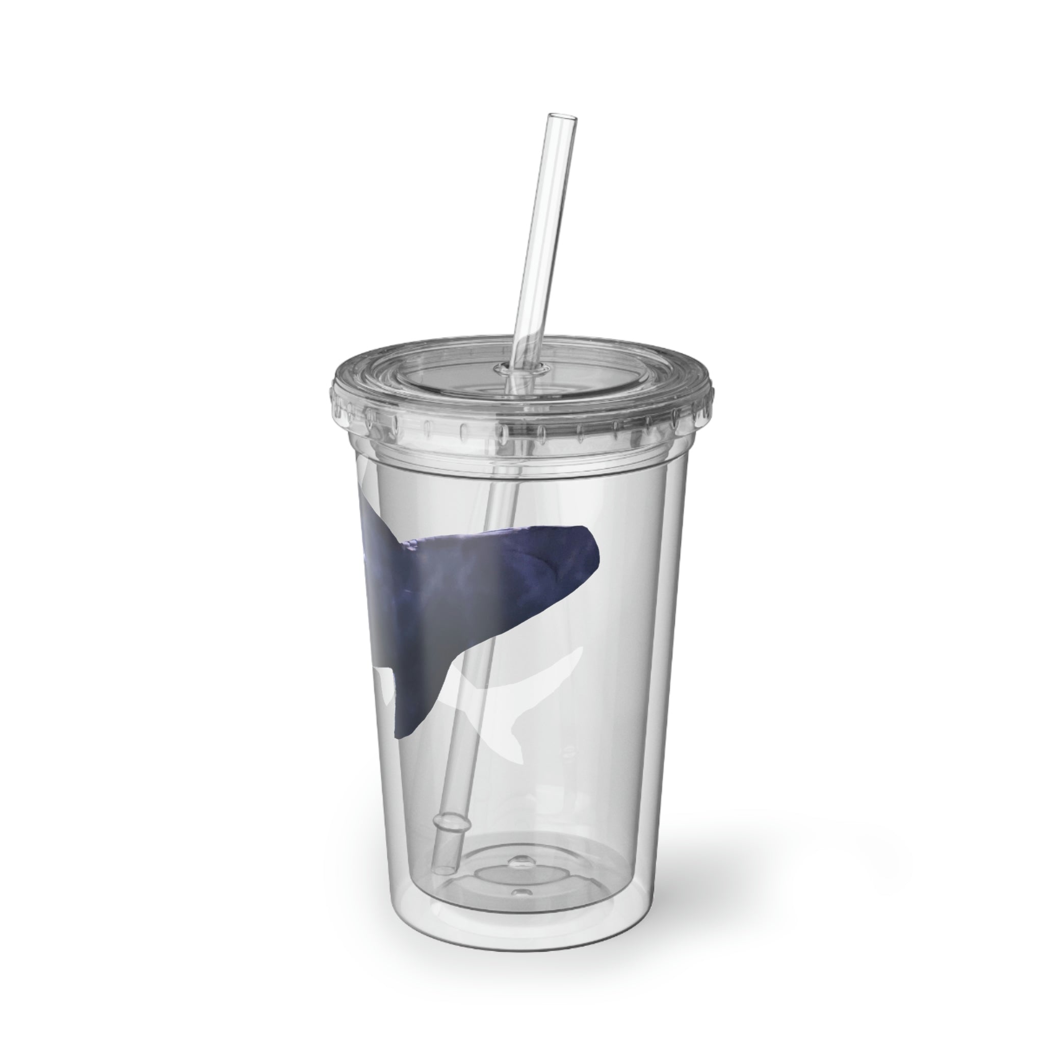 Shark Suave Acrylic Cup with vibrant artwork, double-wall insulation, and a straw, ideal for hot and cold beverages.