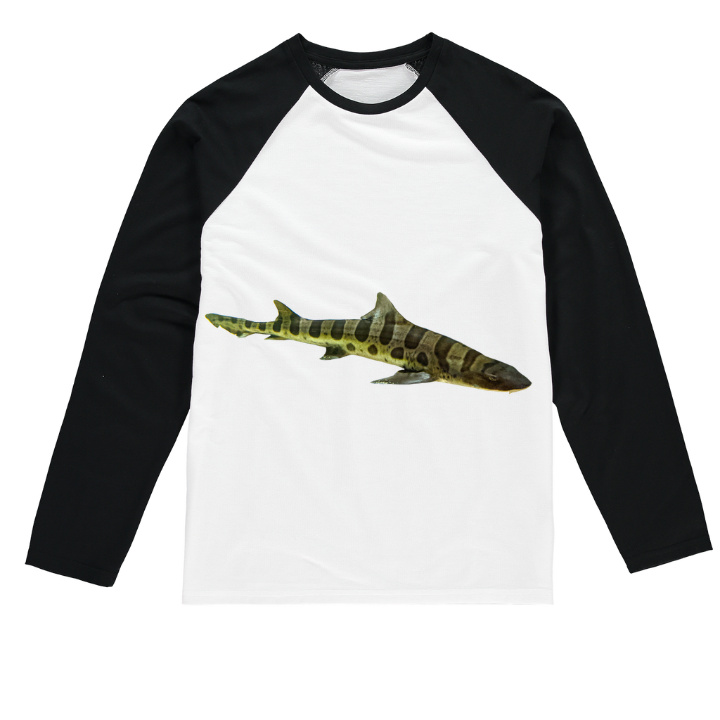 Shark Sublimation Baseball Long Sleeve T-Shirt featuring a crew neck, long sleeves, and a stylish fit, ideal for sublimation printing.