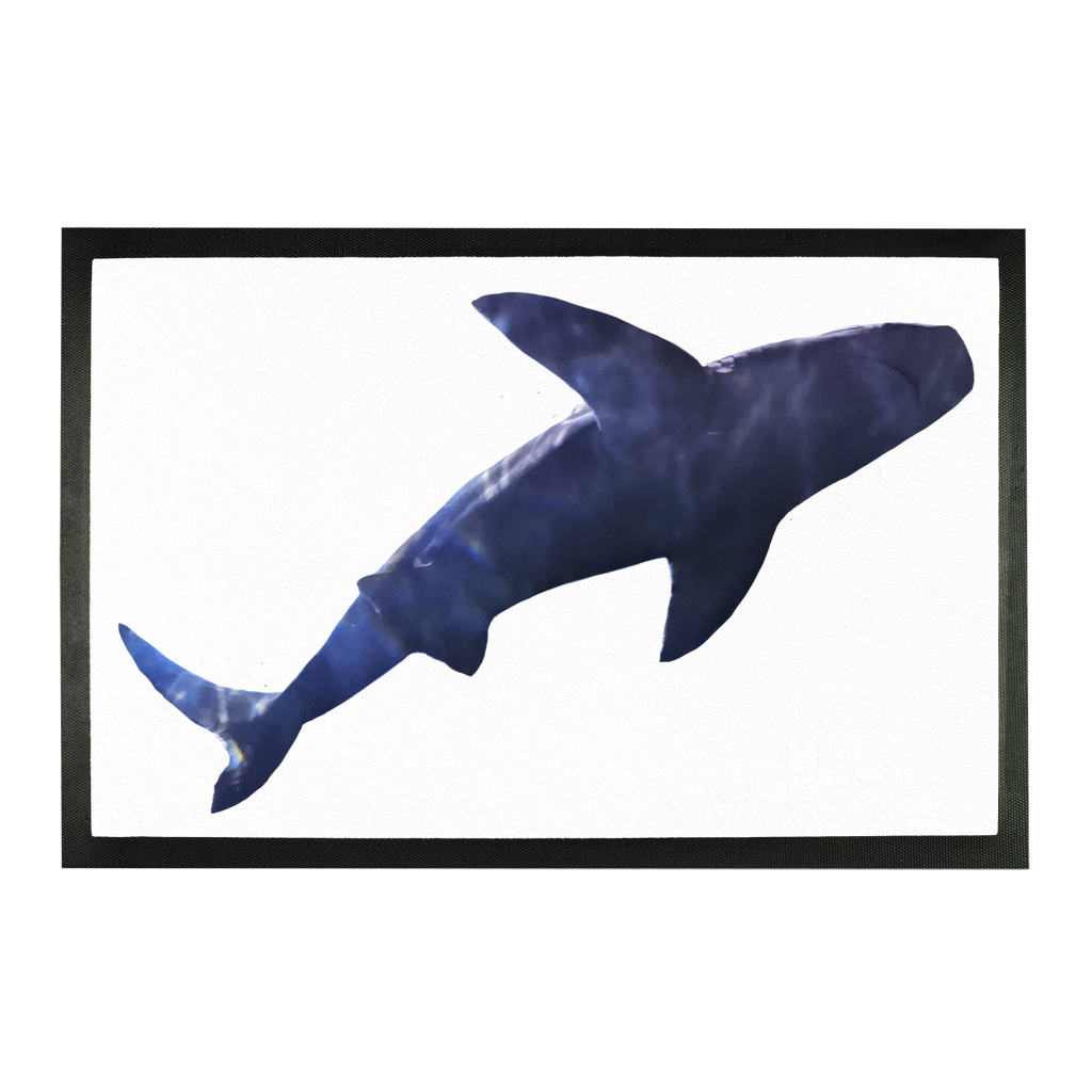 Shark Sublimation Doormat featuring a vibrant shark design on a durable rubber base, ideal for personalized home decor.