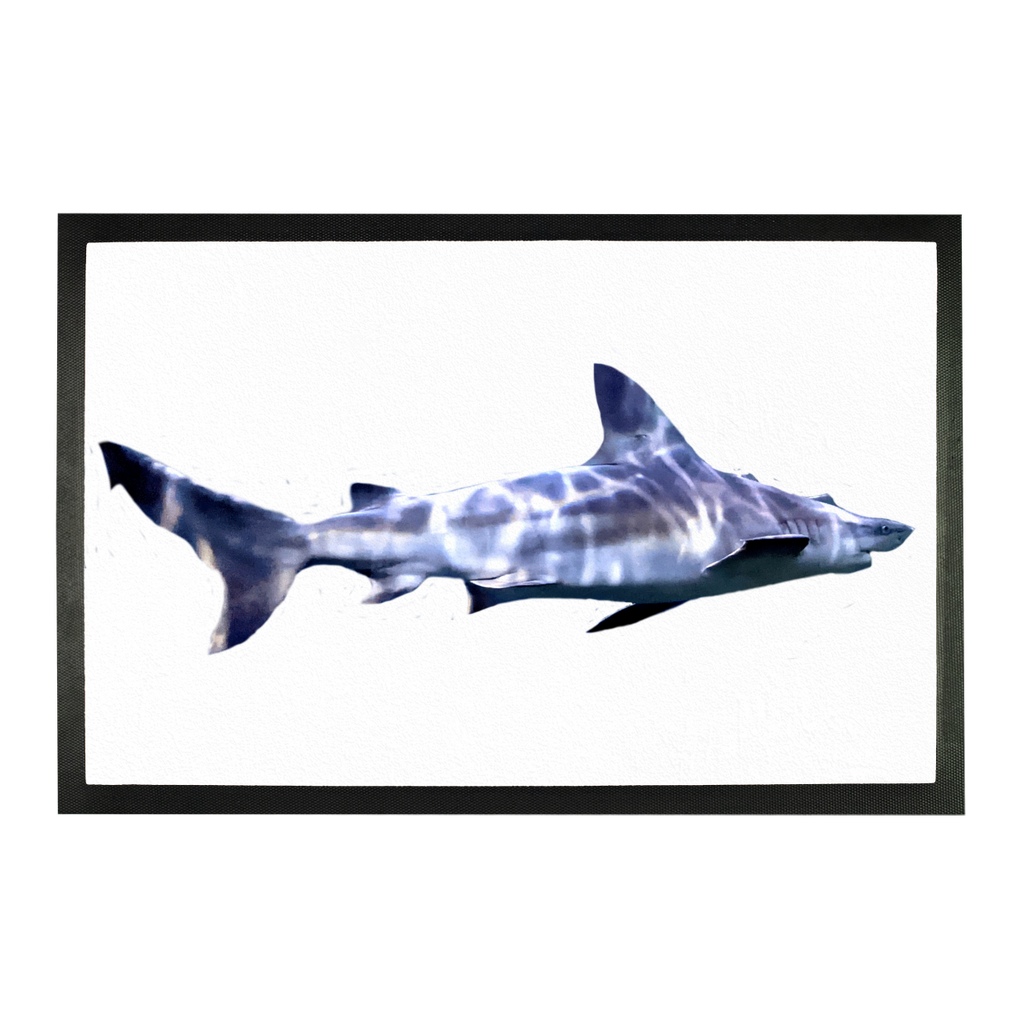 A vibrant Shark Sublimation Doormat showcasing a colorful shark design on a durable rubber base, perfect for personalized entryway decor.