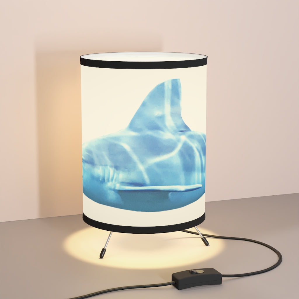 Shark Tripod Lamp featuring a galvanized steel base and custom high-resolution printed shade, ideal for modern home decor.