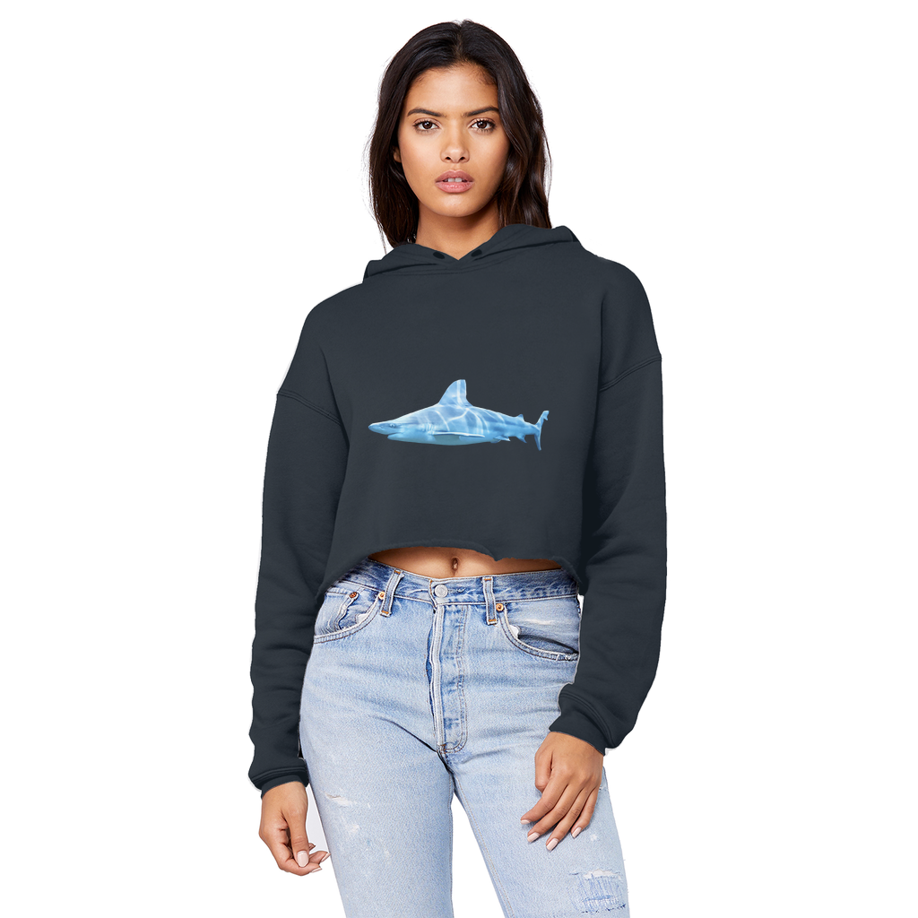 Shark Unisex Cropped Raw Edge Boyfriend Hoodie in various colors, showcasing its relaxed fit and raw edge hem.