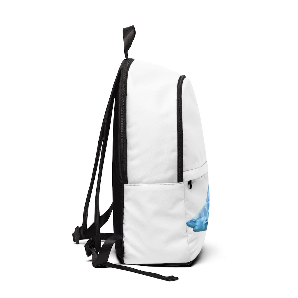 Shark Unisex Fabric Backpack in stylish design, showcasing adjustable straps and padded back panel, perfect for school and travel.