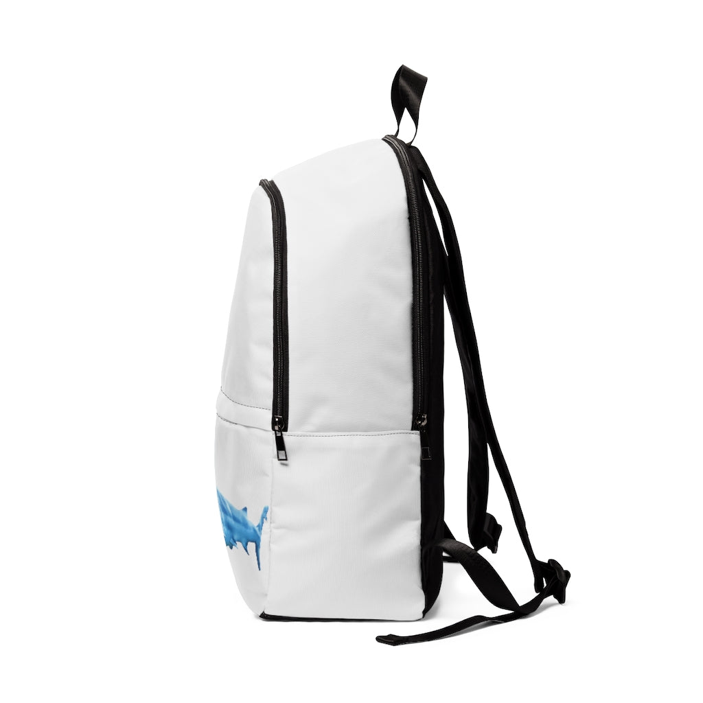 Shark Unisex Fabric Backpack in stylish design, showcasing adjustable straps and padded back panel, perfect for school and travel.