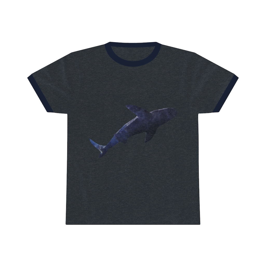 Shark Unisex Ringer Tee showcasing various colors and a classic design, perfect for casual and active wear.