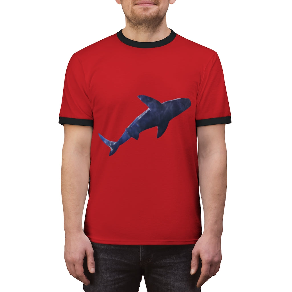 Shark Unisex Ringer Tee showcasing various colors and a classic design, perfect for casual and active wear.