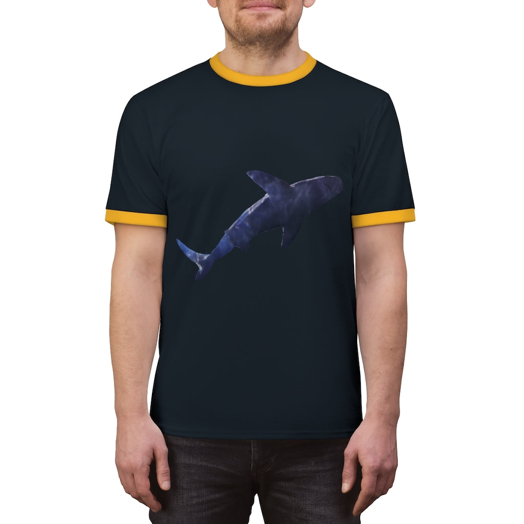 Shark Unisex Ringer Tee showcasing various colors and a classic design, perfect for casual and active wear.