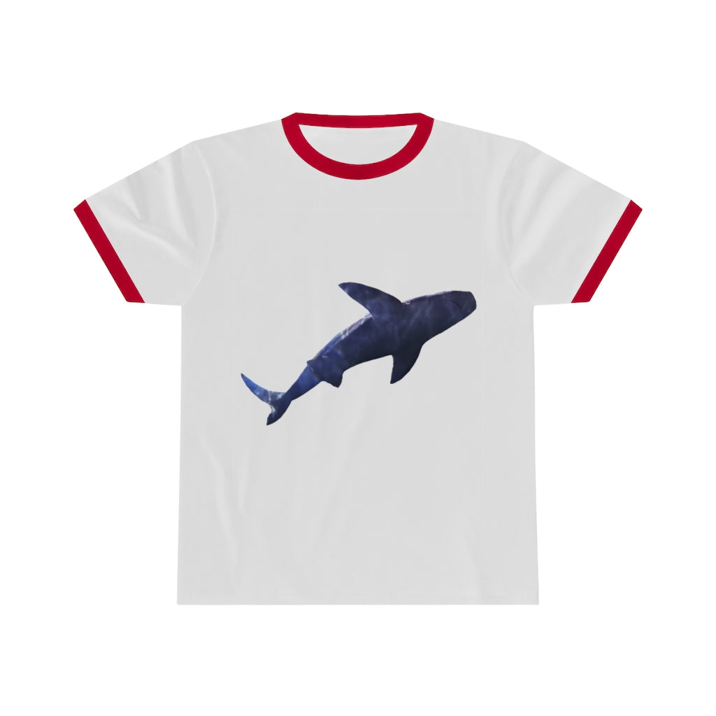 Shark Unisex Ringer Tee showcasing various colors and a classic design, perfect for casual and active wear.