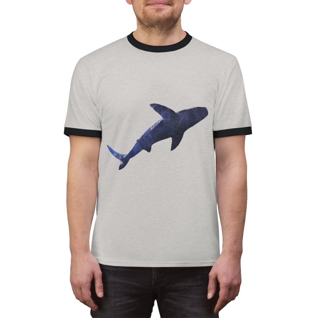 Shark Unisex Ringer Tee showcasing various colors and a classic design, perfect for casual and active wear.