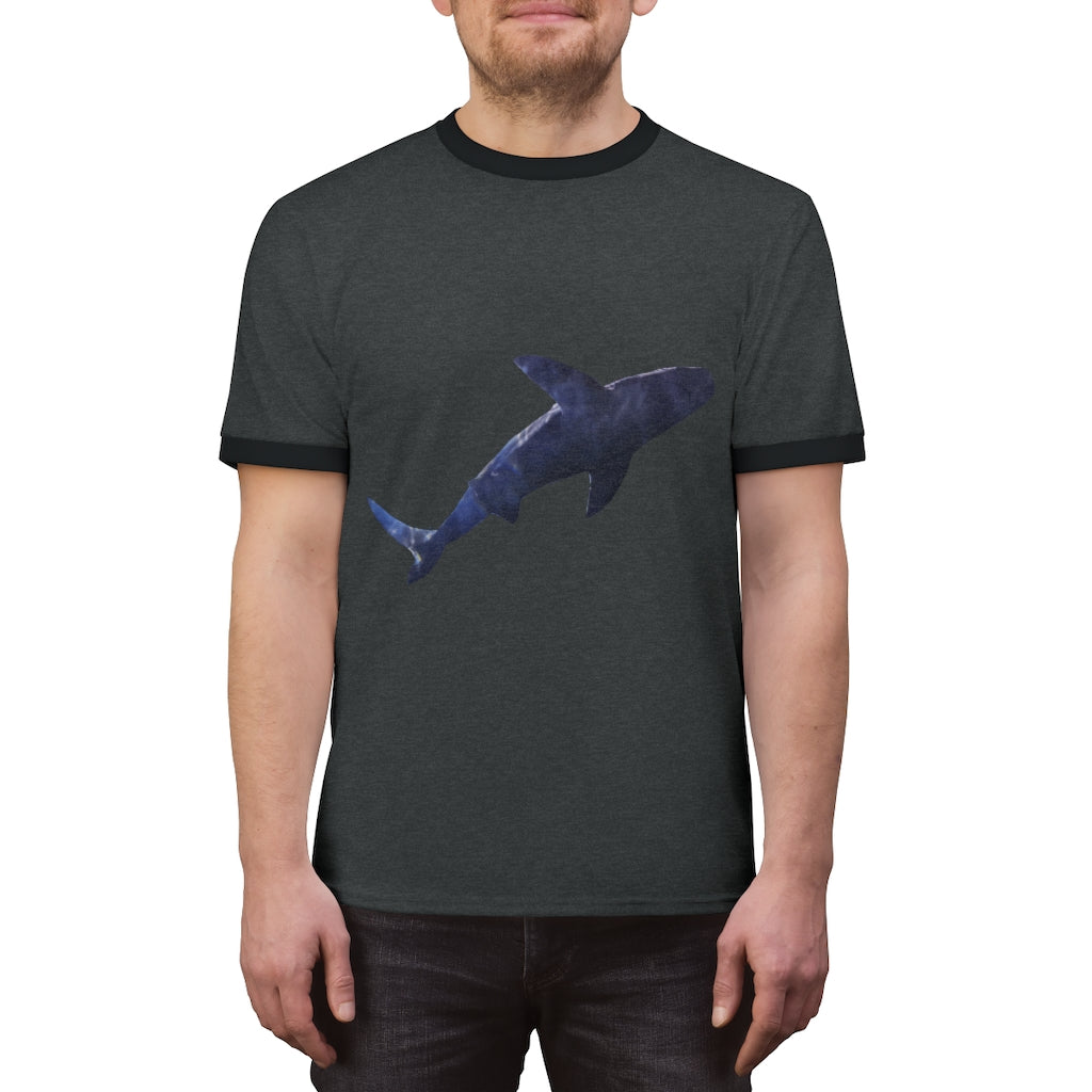 Shark Unisex Ringer Tee showcasing various colors and a classic design, perfect for casual and active wear.