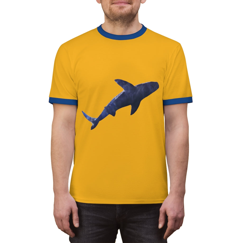 Shark Unisex Ringer Tee showcasing various colors and a classic design, perfect for casual and active wear.