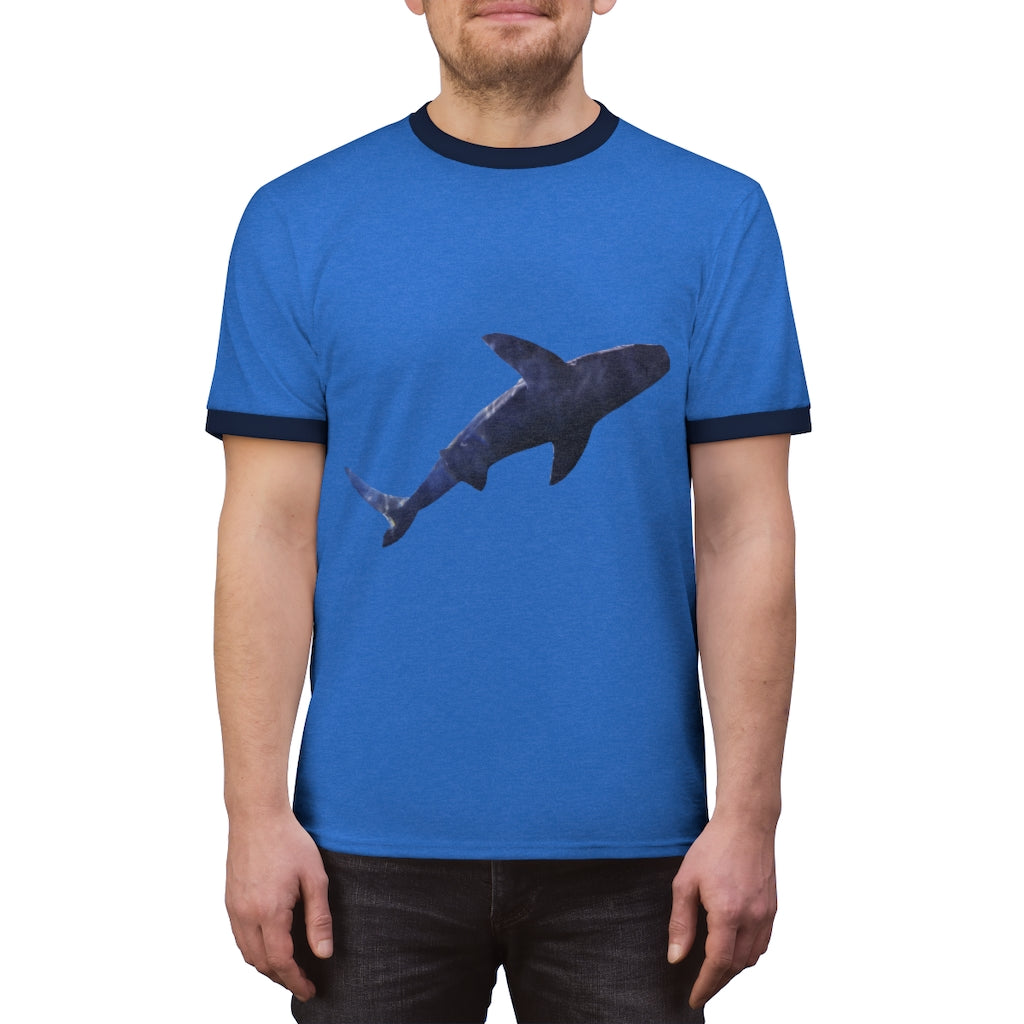 Shark Unisex Ringer Tee showcasing various colors and a classic design, perfect for casual and active wear.