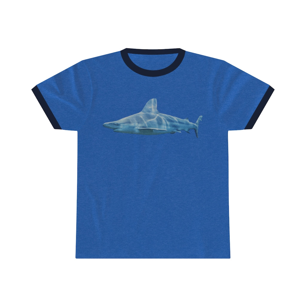 Shark Unisex Ringer Tee in various colors, showcasing its lightweight fabric and stylish design.