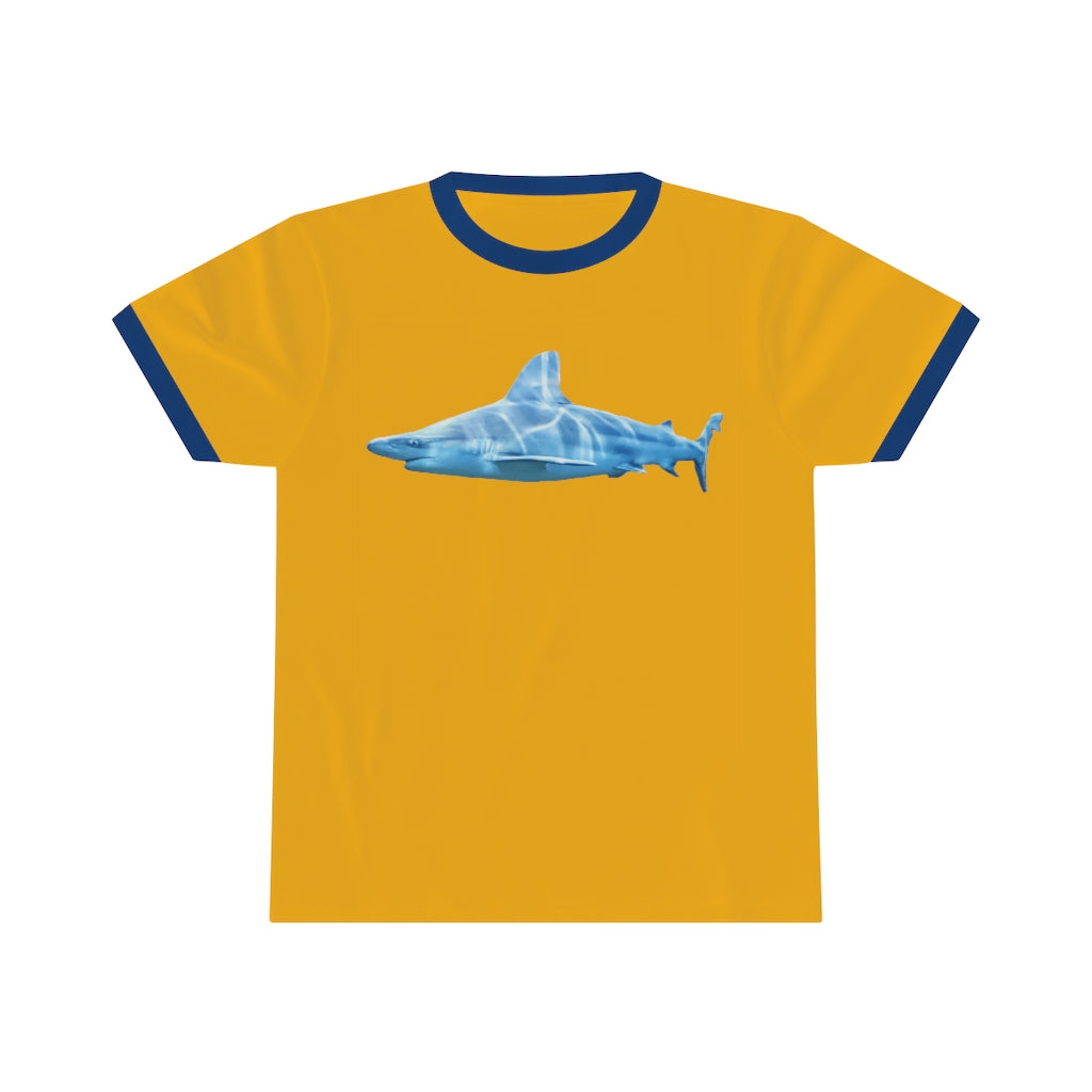 Shark Unisex Ringer Tee in various colors, showcasing its lightweight fabric and stylish design.