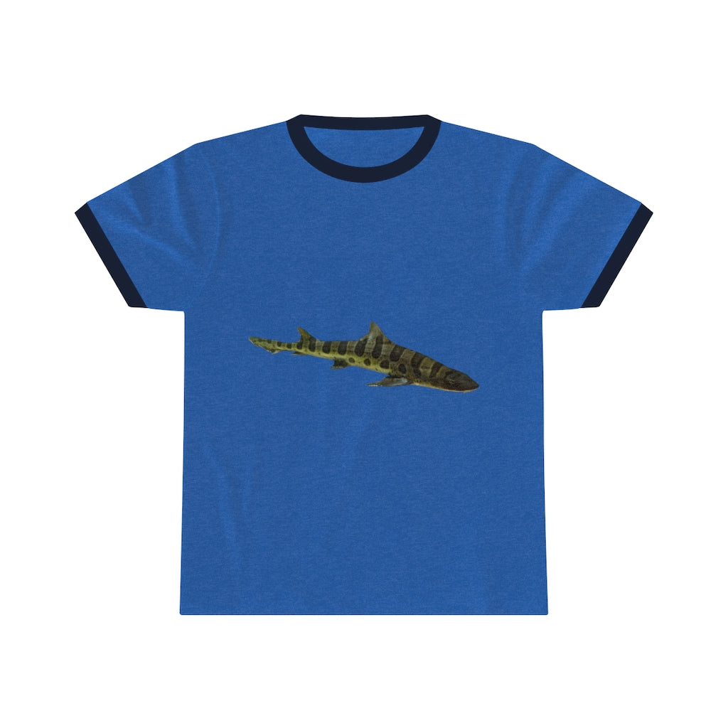 Shark Unisex Ringer Tee showcasing a stylish design with contrasting neckline, available in multiple colors.