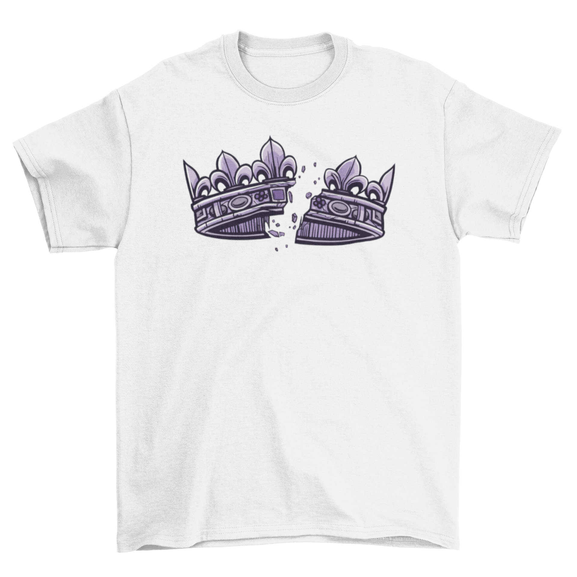 A stylish t-shirt featuring a shattered silver crown design, symbolizing elegance and rebellion.